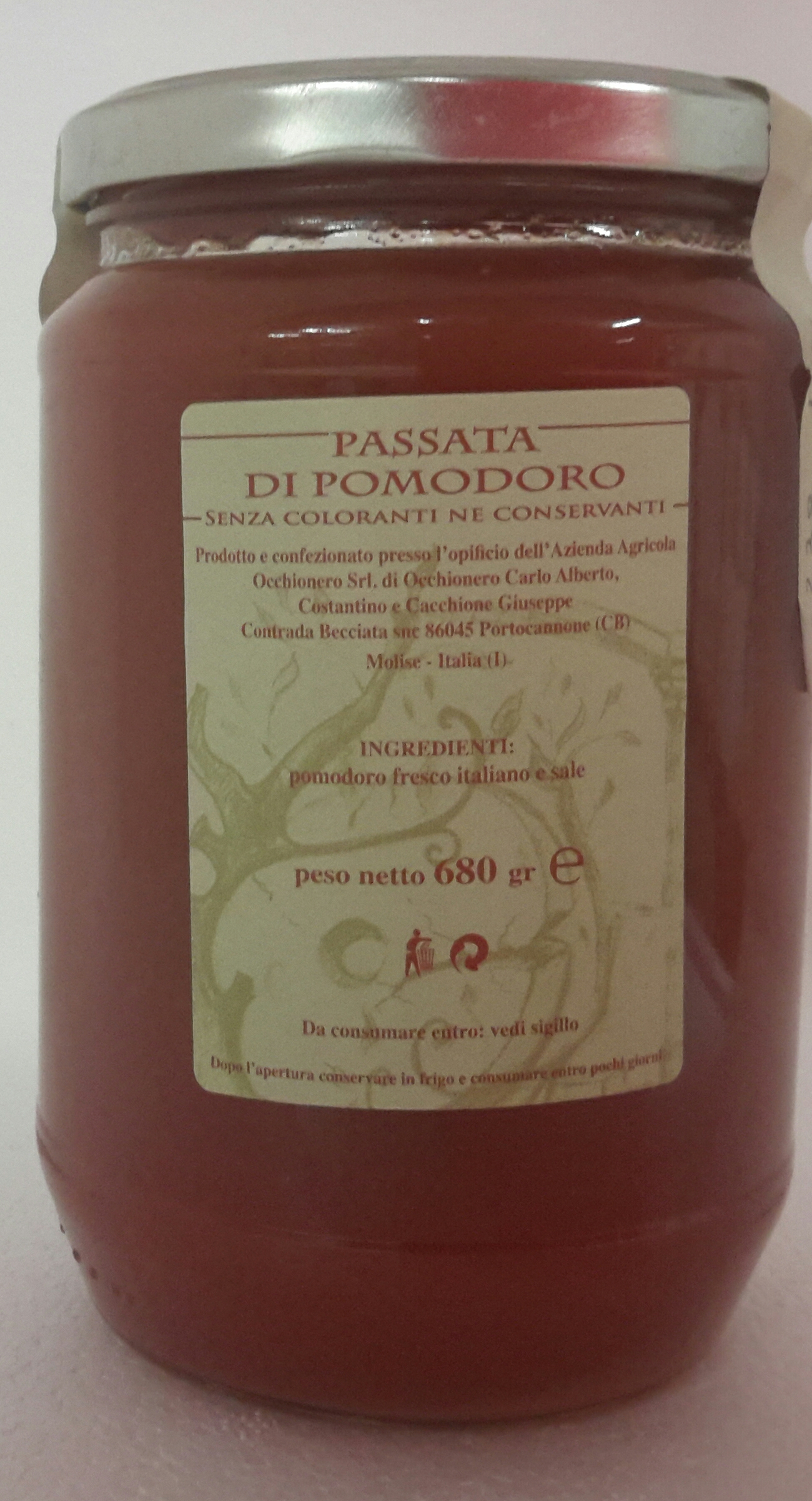 Sieved Tomatoes Azienda Agricola Occhionero Cod. 7154